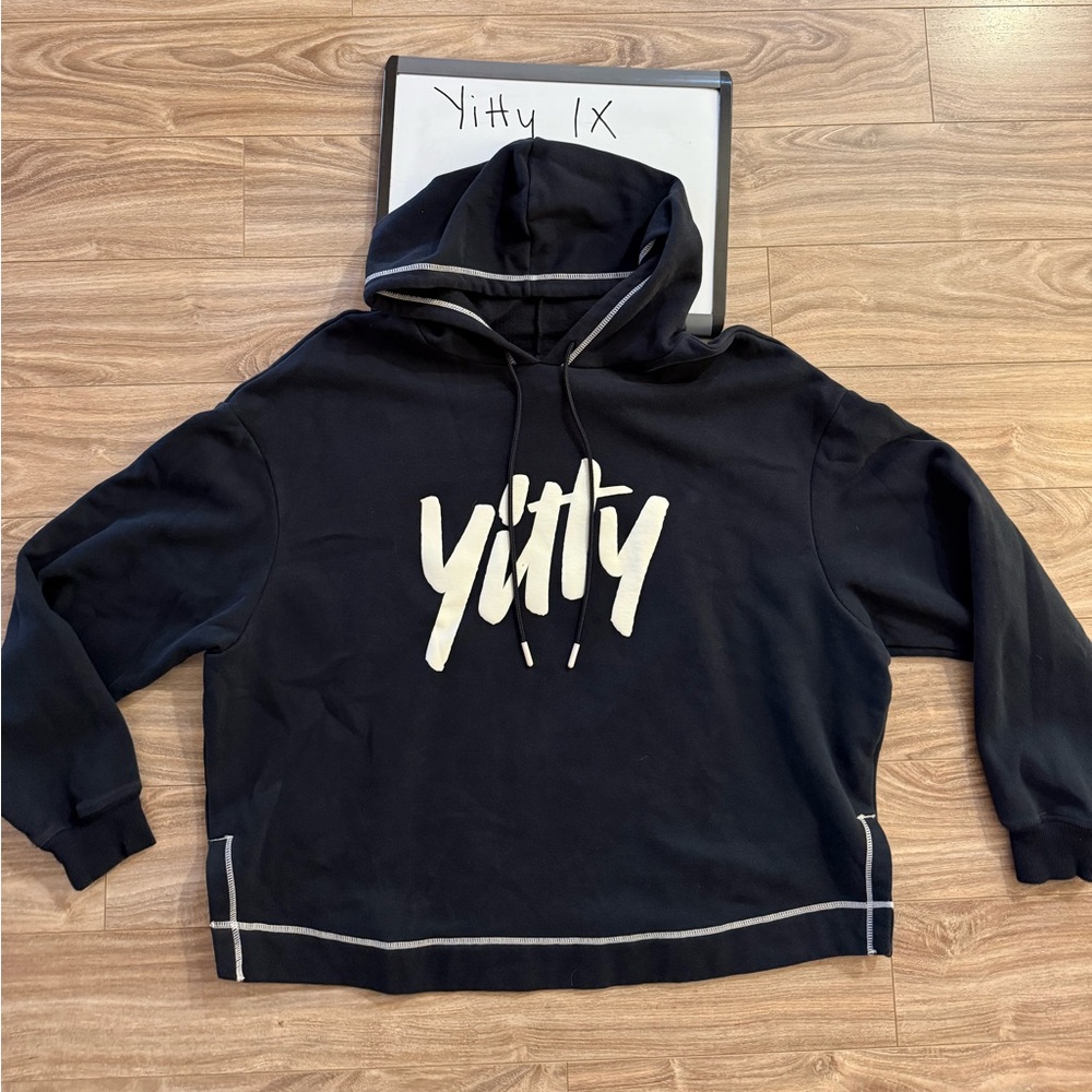 YITTY Black Oversized Crop Hoodie with White Logo 1X